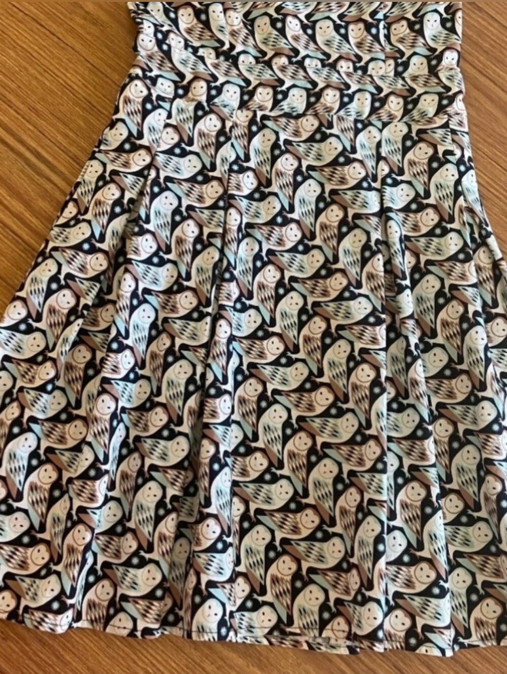 Retrolicious Owl Print Cream, Black & Tan Print Sleeveless Fit-and-Flare Dress - Picture 3 of 8